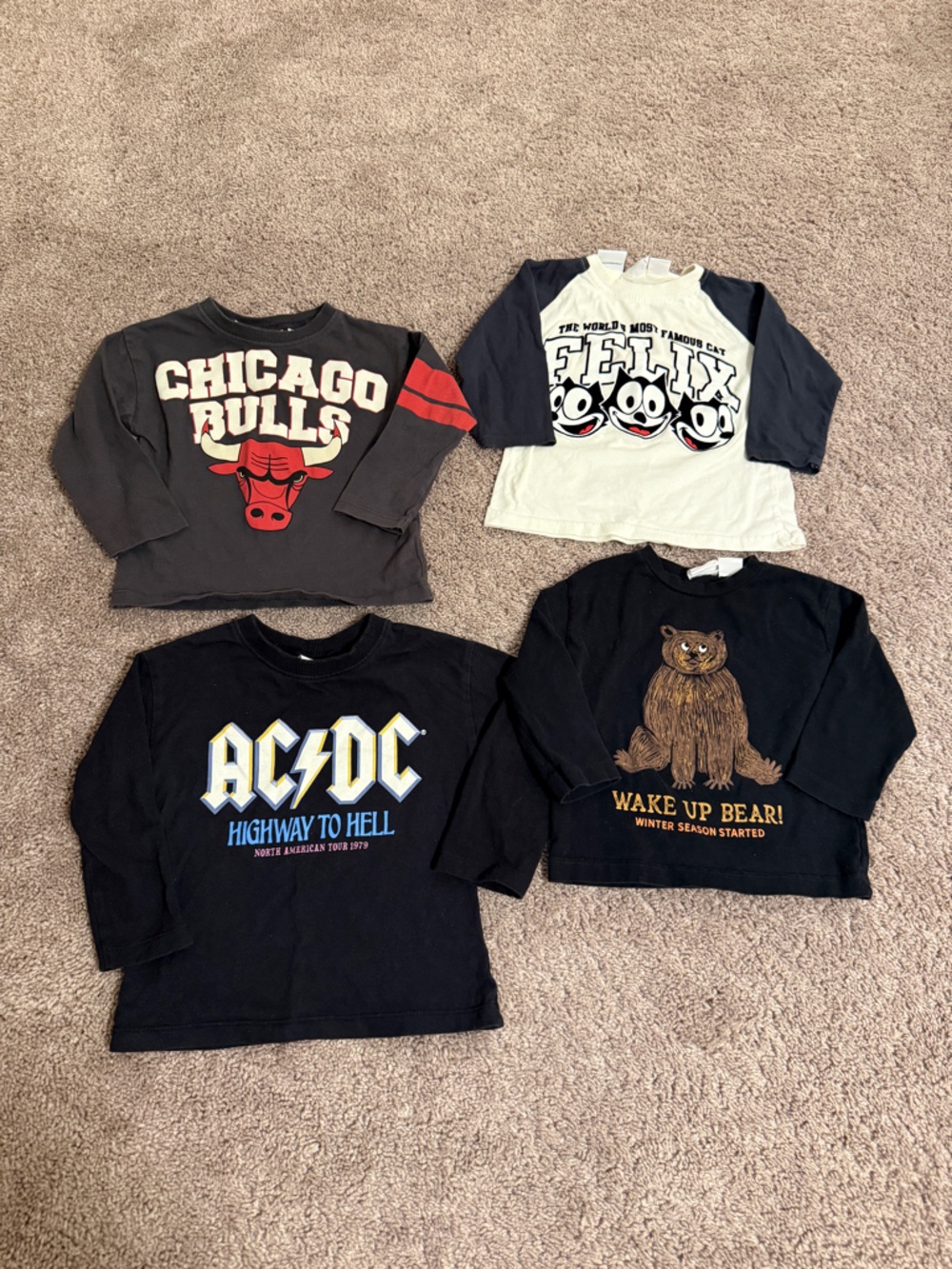 Zara baby shirt bundle 3 12-18 & 1 9-12 felix, AC/DC, Chicago Bulls